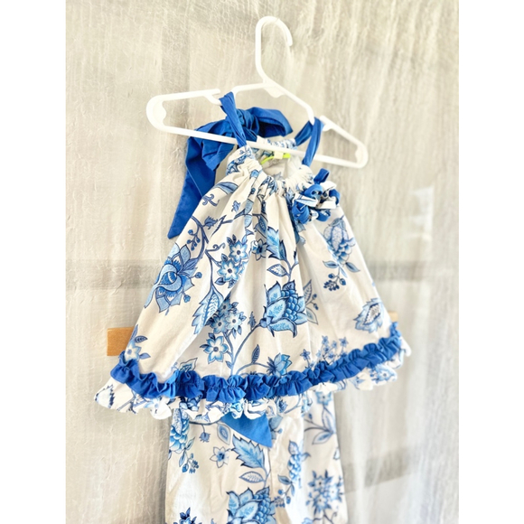 Floral Blue and White Kids Matching Set - Picture 2 of 4